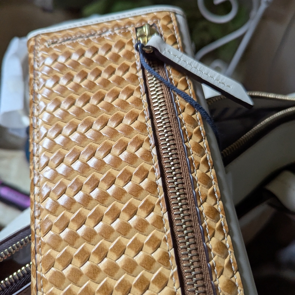 Dooney & Bourke White and Tan Woven Wallet And Shoulder Bag